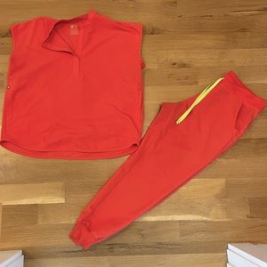 Figs Rafaela Mandarin Collar Scrub Top and Zamora Jogger Scrub Pant Hot Coral